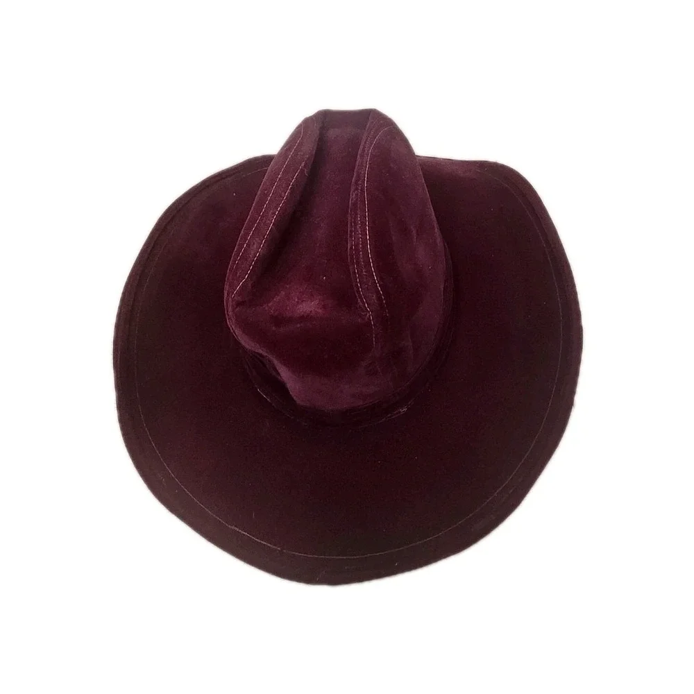 Vintage She's a Lady Burgundy Velveteen Western Cowboy Hat‎ Wide Brim N. Hughes